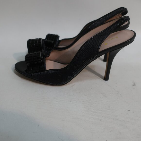 Womens Kate Spade Black Metallic Slingback Sandals W/Bead Bow Tie 7 - Picture 7 of 10